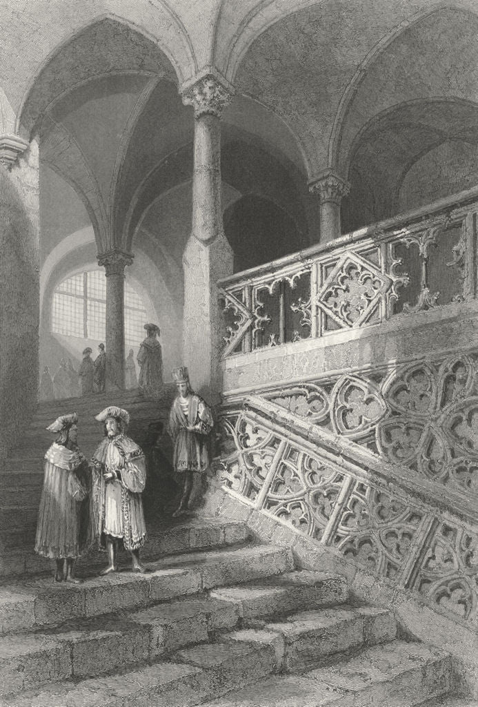 GERMANY. Stairs Rath House(Ratisbon). Pillars 1840 old antique print picture